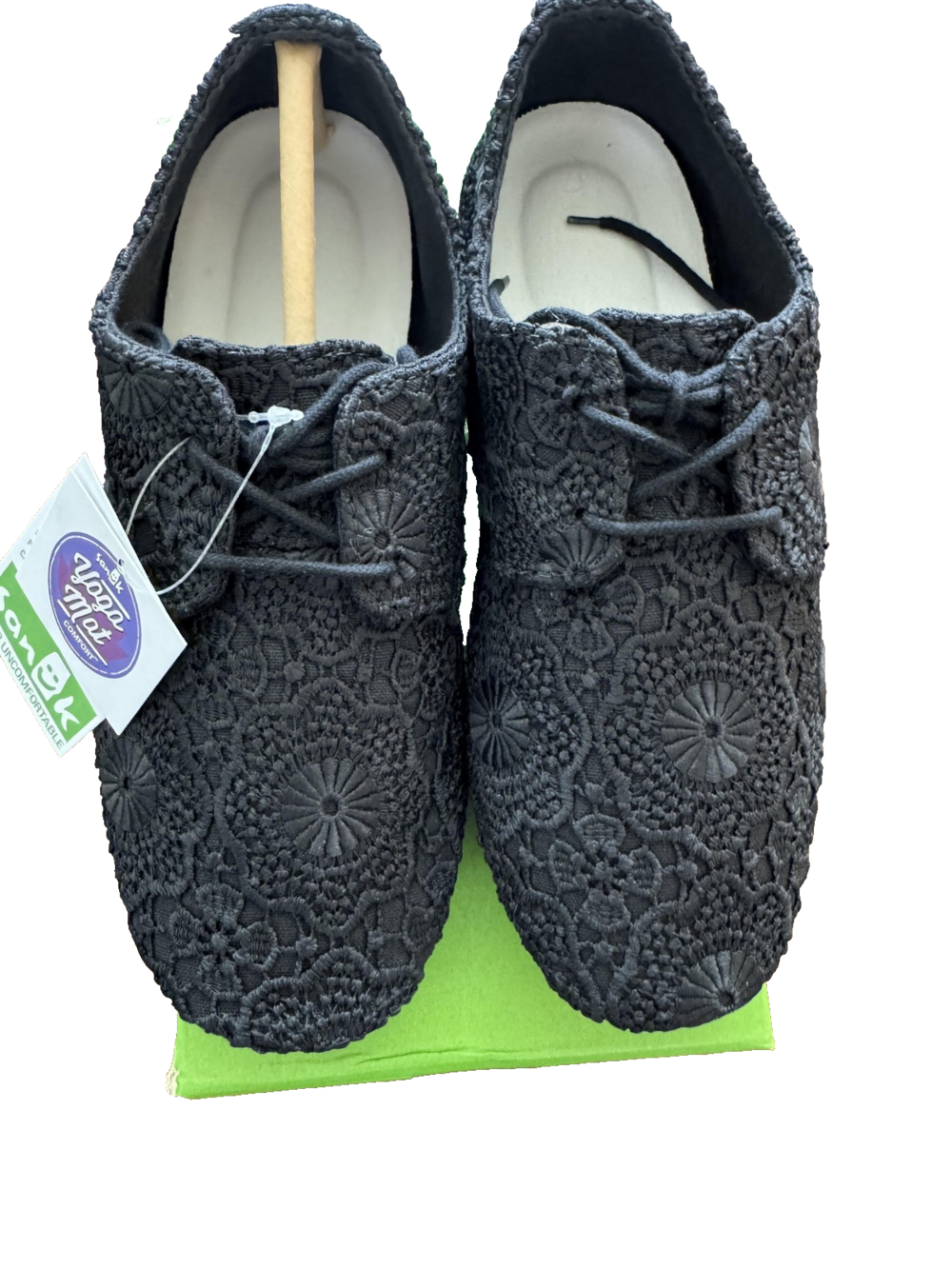 Sanuk Bianca Crochet Shoes Womens Size 5 Black Lace Up Casual Yoga Mat Comfort